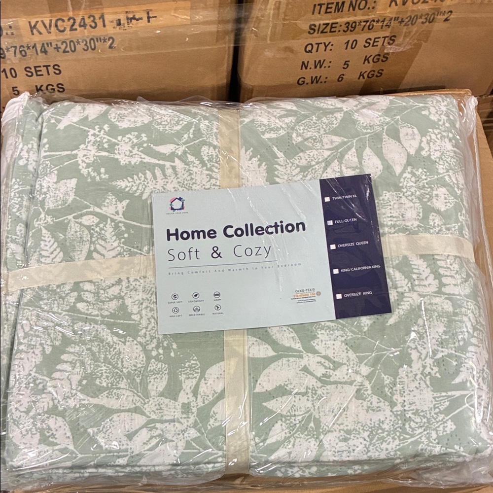 Queen Size Lightweight Botanical Green Floral Quilt Set - 2434-Q